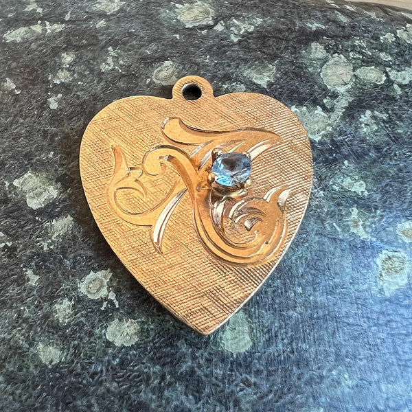 Vintage Aquamarine Gold Heart Charm, from Doyle & Doyle antique and vintage jewelry boutique