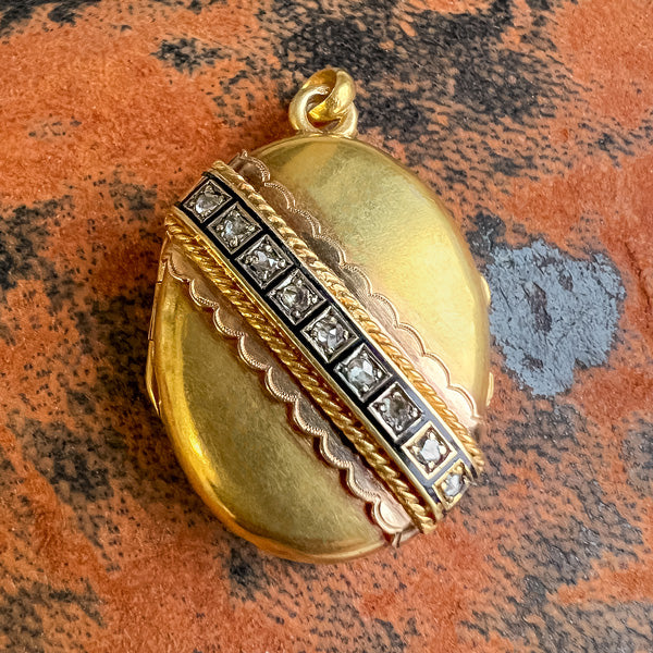 Victorian Oval Locket with Rose Cut Diamonds, sold by Doyle & Doyle antique and vintage jewelry boutique