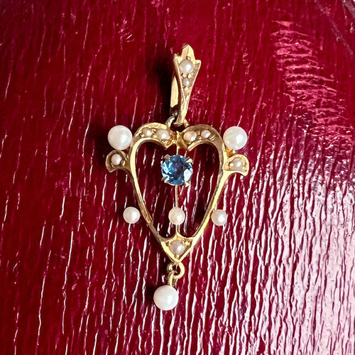 Antique Sapphire and Pearl Lavaliere Pendant, from Doyle & Doyle antique and vintage jewelry boutique