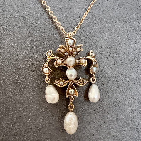 Antique Pearl Lavalier Pendant sold by Doyle and Doyle an antique and vintage jewelry boutique