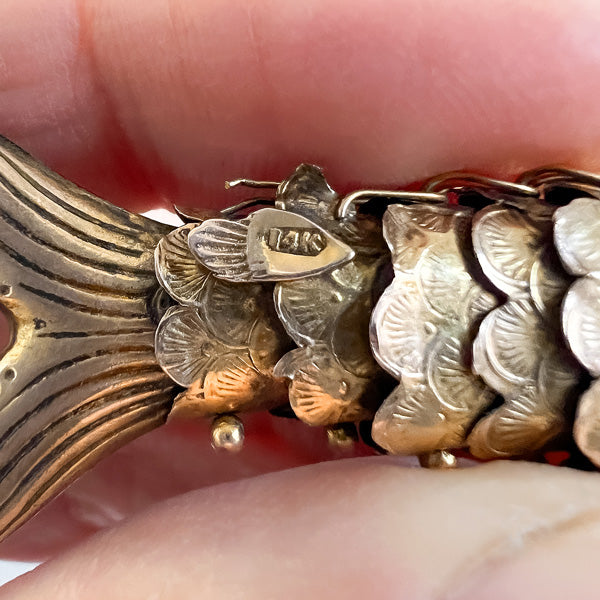 Vintage Articulated Fish Gold Charm, from Doyle & Doyle antique and vintage jewelry boutique