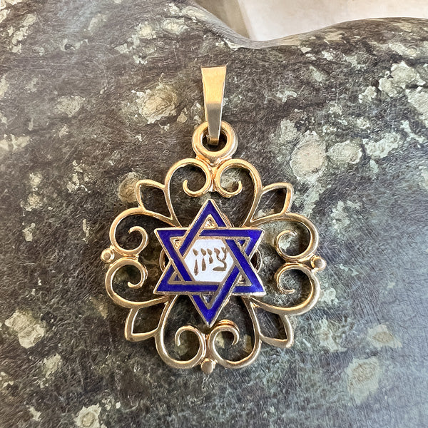 Vintage Enamel Star of David Pendant sold by Doyle and Doyle an antique and vintage jewelry boutique