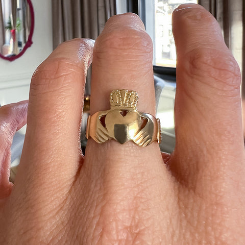Vintage Claddagh Ring sold by Doyle and Doyle an antique and vintage jewelry boutique
