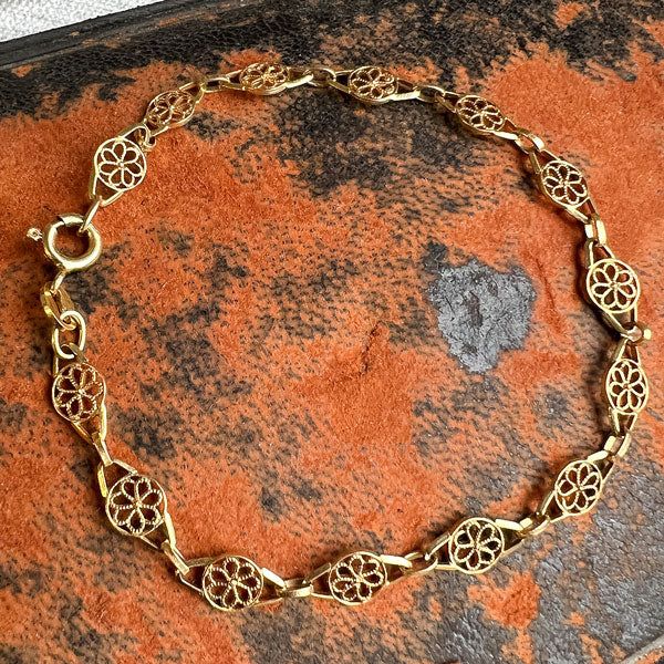 Vintage Filigree Link Gold Bracelet, sold by Doyle & Doyle antique and vintage jewelry boutique