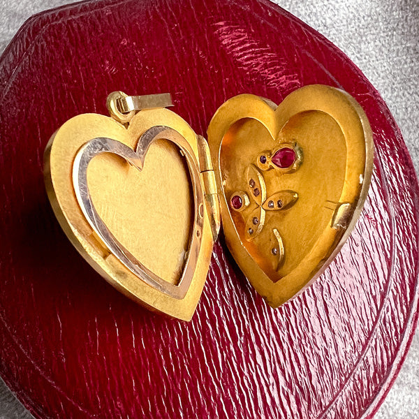 Ruby Heart Locket Victorian Sapphire, Ruby & Diamond Heart Locket