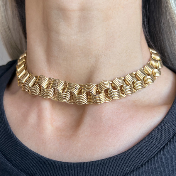Vintage Coil Gold Link Necklace sold by Doyle and Doyle an antique and vintage jewelry boutique
