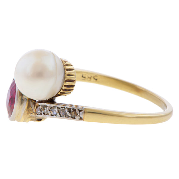 Vintage Ruby & Pearl Ring sold by Doyle and Doyle an antique and vintage jewelry boutique