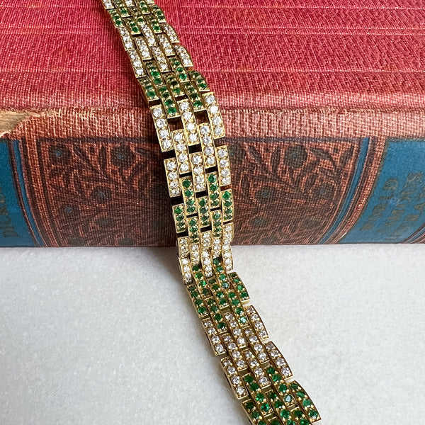 Vintage Emerald & Diamond Bracelet sold by Doyle and Doyle an antique and vintage jewelry boutique