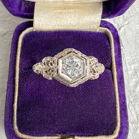 Vintage Filigree Diamond Engagement Ring, TRB 0.25ct. sold by Doyle and Doyle an antique and vintage jewelry boutique