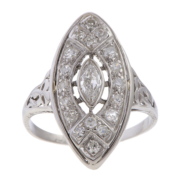 Art Deco Navette Ring sold by Doyle and Doyle an antique and vintage jewelry boutique