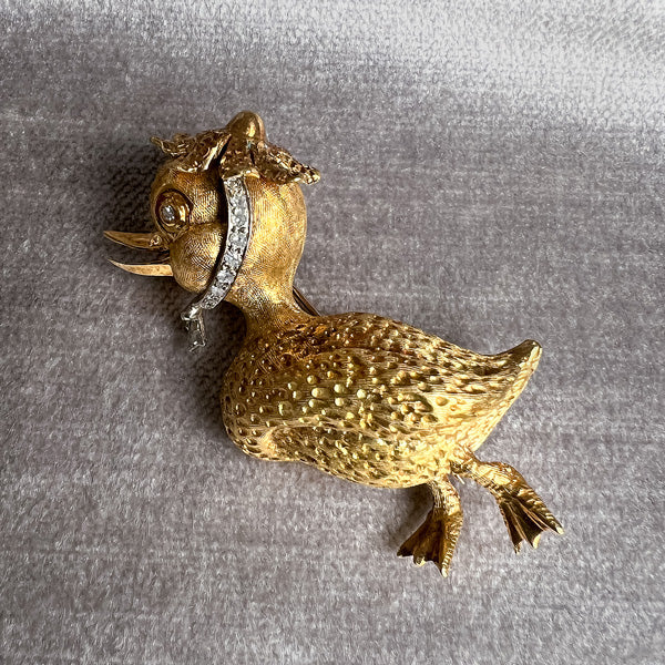 Vintage Diamond Duck Pin sold by Doyle and Doyle an antique and vintage jewelry boutique