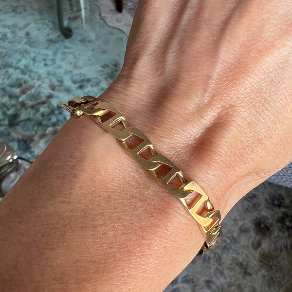Vintage Flat Mariner Link Chain Bracelet sold by Doyle and Doyle an antique and vintage jewelry boutique