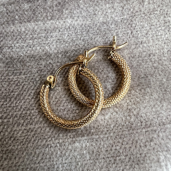 Vintage Textured Hoop Earrings sold by Doyle and Doyle an antique and vintage jewelry boutique