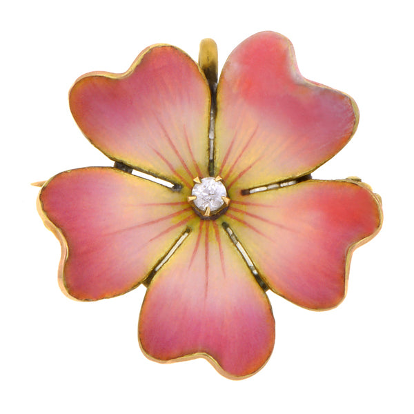 Antique Enamel Diamond Flower Pin