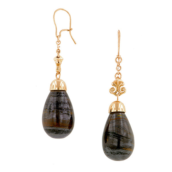 Tiger's Eye & Diamond Drop Earrings- Heirloom by Doyle & Doyle::