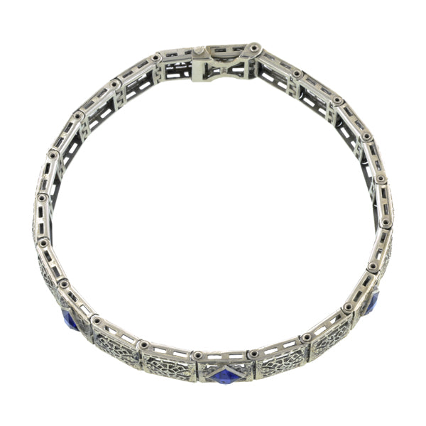 Art Deco Synthetic Sapphire Filigree Bracelet