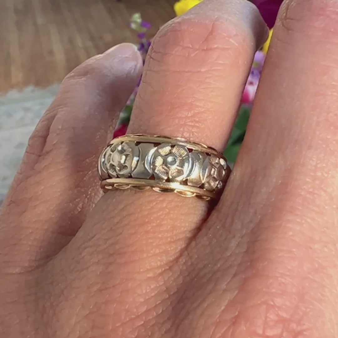 Vintage Patterned Two Toned Wedding Band sold by Doyle and Doyle an antique and vintage jewelry boutique