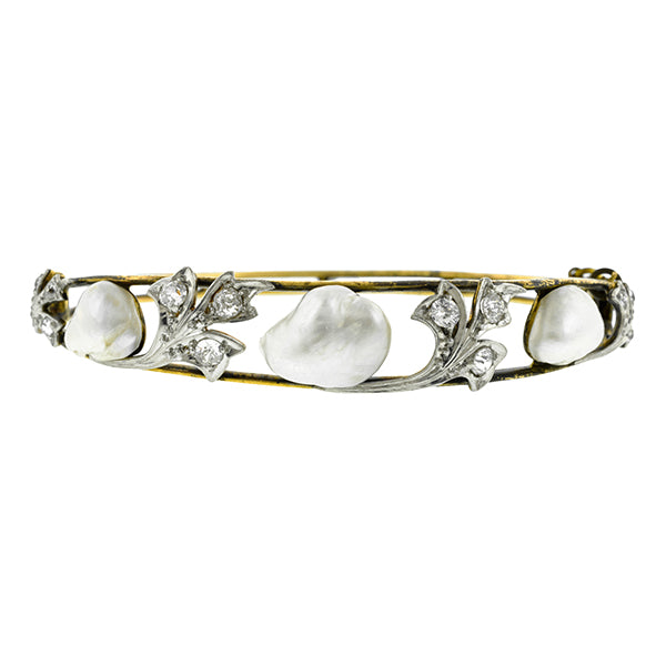 Edwardian Pearl & Diamond Bangle Bracelet:: Doyle & Doyle