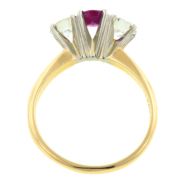 Vintage Ruby & Diamond Three Stone Ring