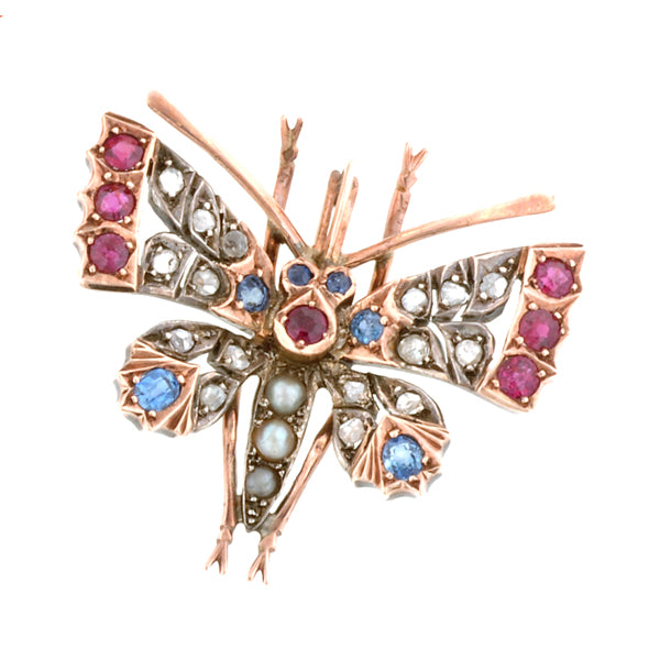 Victorian Comb With Removable Ruby, Sapphire & Diamond Butterfly Pin/Brooch::Doyle & Doyle