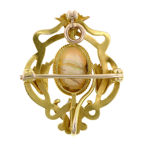 Art Nouveau Opal Diamond Enamel* Pin/Pendant::Doyle & Doyle