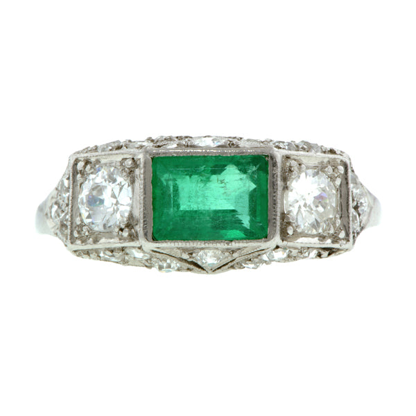Edwardian Emerald & Diamond Ring::Doyle & Doyle
