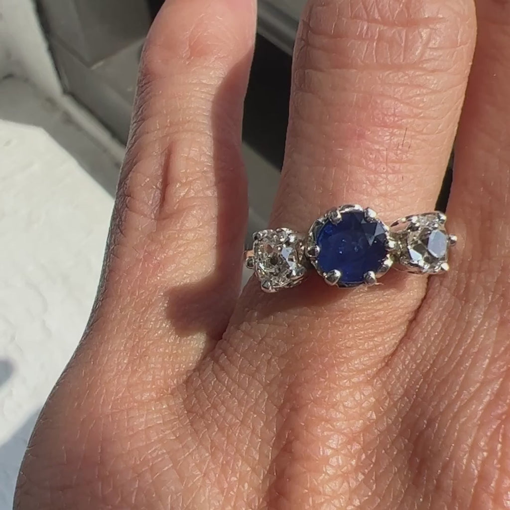 Vintage Sapphire & Diamond Ring sold by Doyle and Doyle an antique and vintage jewelry boutique