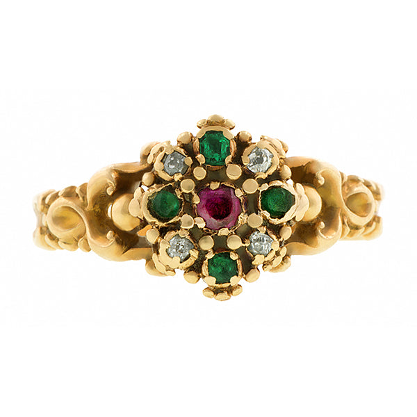 Georgian Ruby, Emerald & Diamond Ring:: Doyle & Doyle