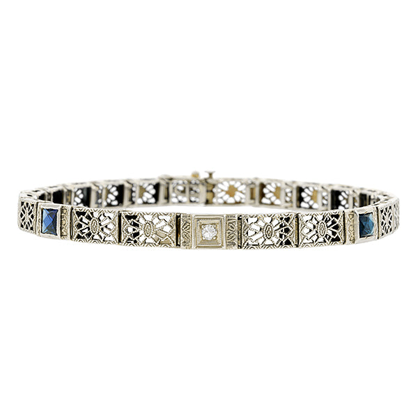 Art Deco Sapphire & Diamond Filigree Bracelet
