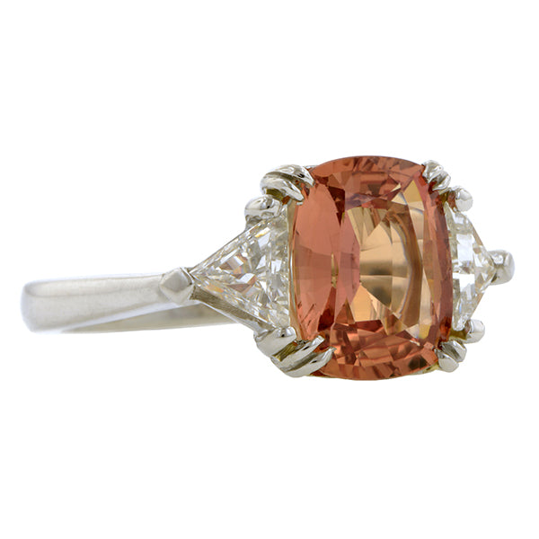 Estate Fancy Orange Sapphire & Diamond Ring