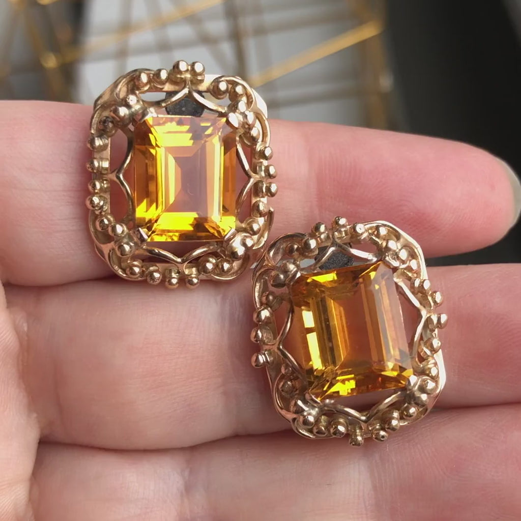 Vintage Citrine Clip Earrings, from Doyle & Doyle antique and vintage jewelry boutique