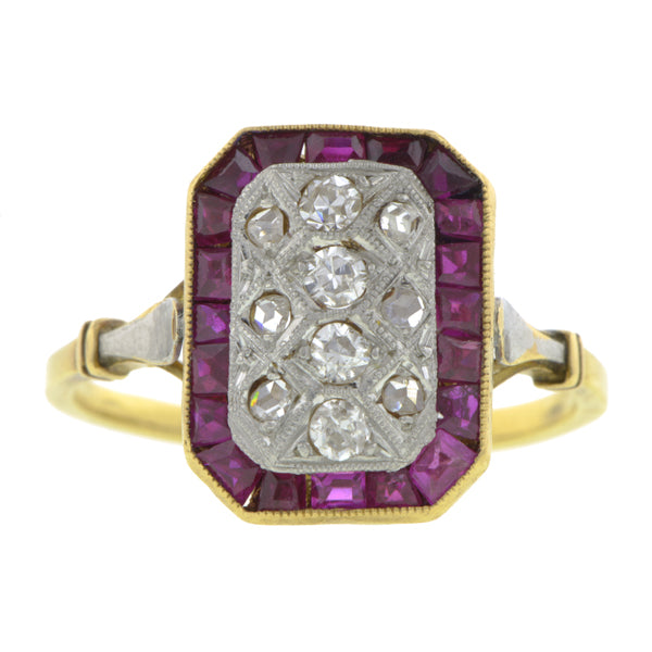 Antique Rectangular Ruby Diamond Cluster Ring:: Doyle & Doyle