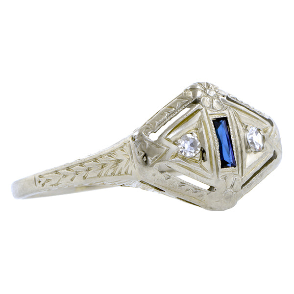 Art Deco Diamond & Sapphire Ring:: Doyle & Doyle