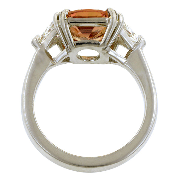 Estate Fancy Orange Sapphire & Diamond Ring