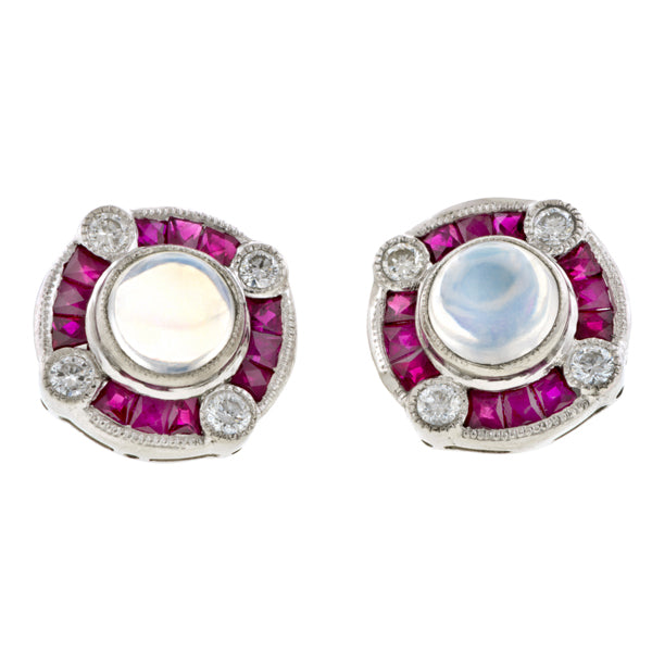 Moonstone, Ruby & Diamond Earrings:: Doyle & Doyle