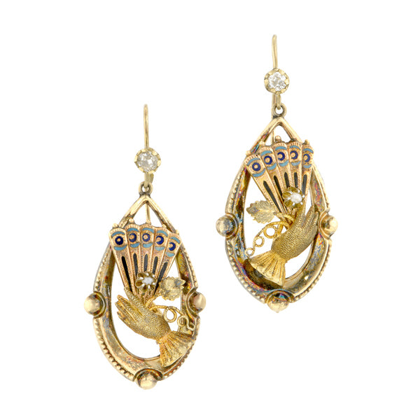 Victorian Glove & Fan Drop Gold Earrings:: Doyle & Doyle