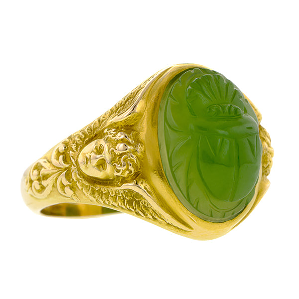 Art Nouveau Green Onyx Scarab Ring