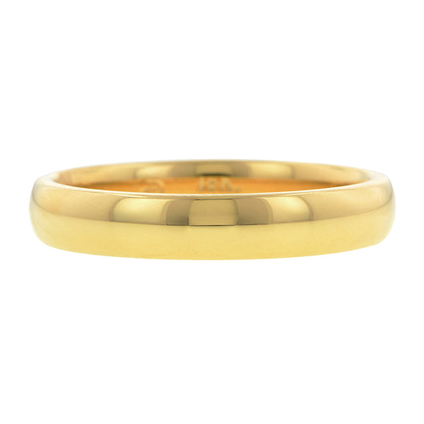 Contemporary ring: an 18k Yellow Gold Comfort Fit Wedding Band Ring, 4mm  sold by Doyle & Doyle vintage and antique jewelry boutique.