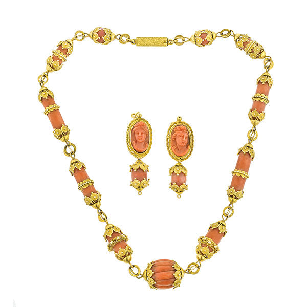 Victorian Coral Necklace & Earrings