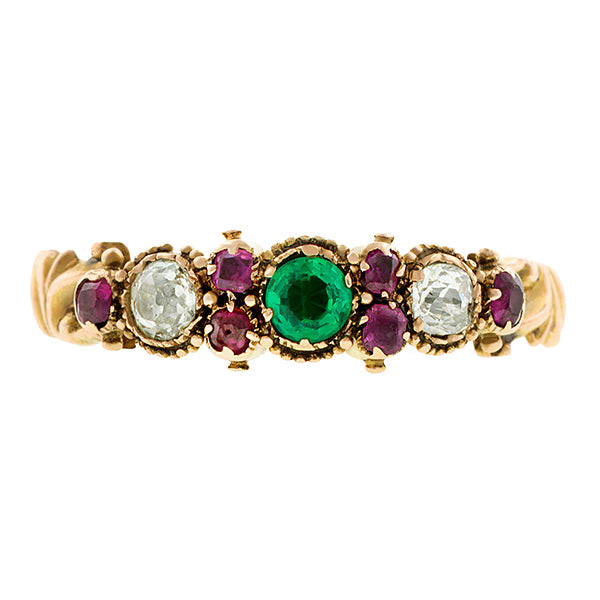 Victorian Emerald, Ruby & Diamond Ring::Doyle & Doyle