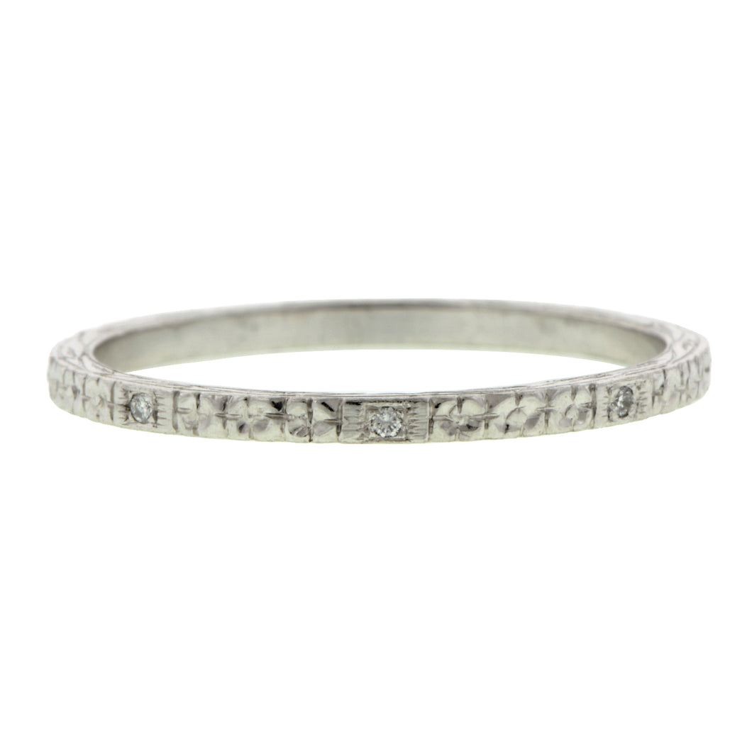 Engraved Platinum Diamond  Wedding Band Ring
