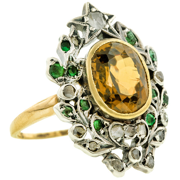 Zircon, Emerald & Diamond Ring :: Doyle & Doyle