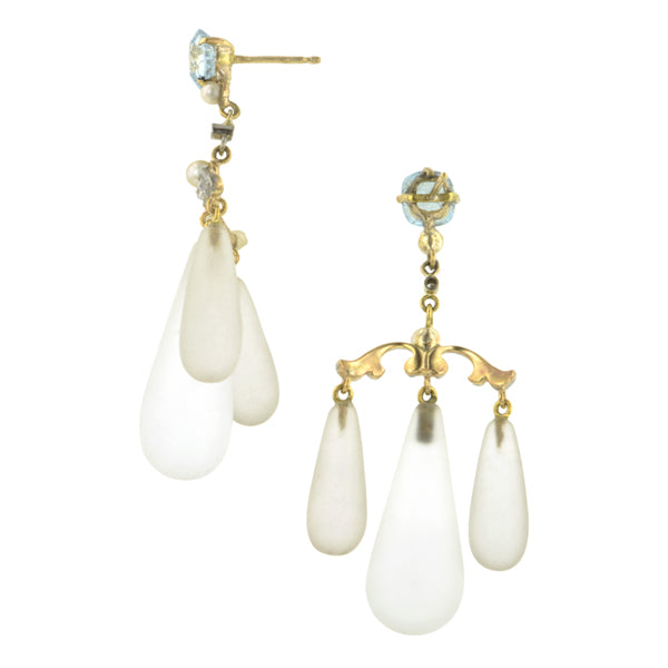 Aqua, Diamond, Pearl & Rock Crystal Girandole Earrings:: Doyle & Doyle