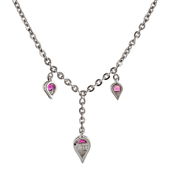 Contemporary necklace: a Platinum And Three Drop Pink Sapphire Necklace sold by Doyle & Doyle vintage and antique jewelry boutique.