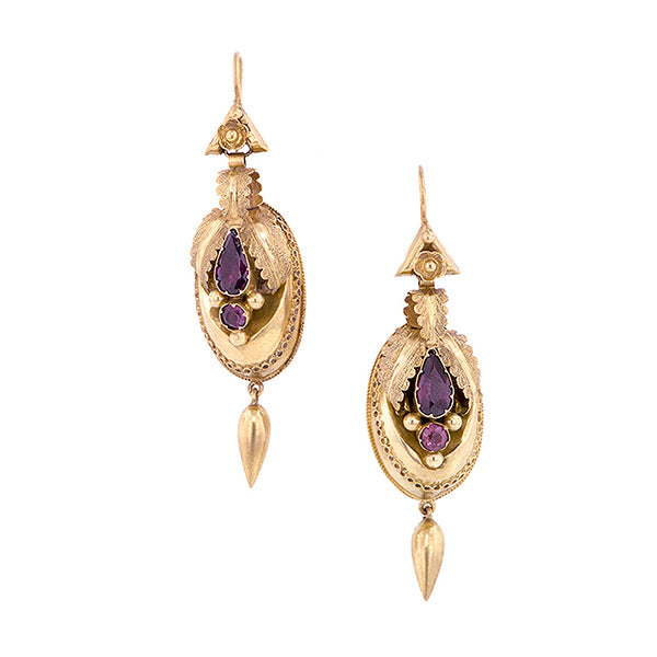 Early Victorian Garnet Drop Earrings:: Doyle & Doyle