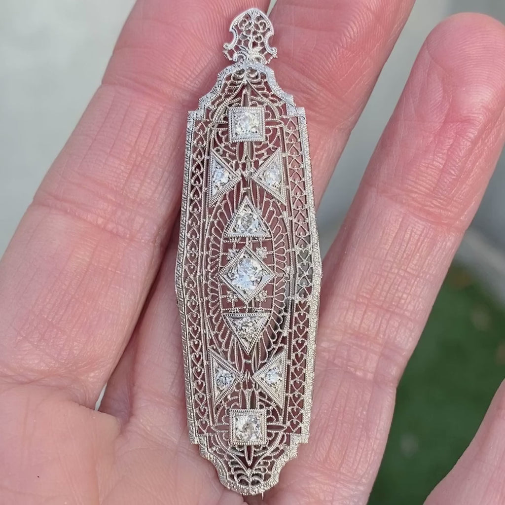 Filigree Diamond Pendant sold by Doyle and Doyle an antique and vintage jewelry boutique
