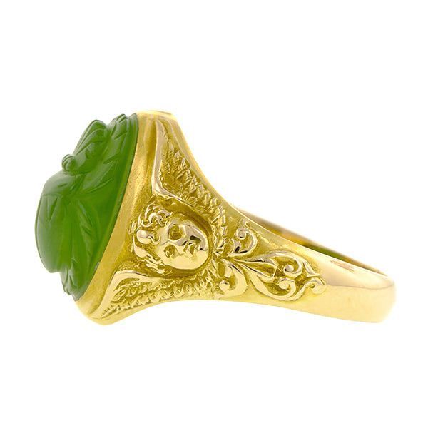 Art Nouveau Green Onyx Scarab Ring
