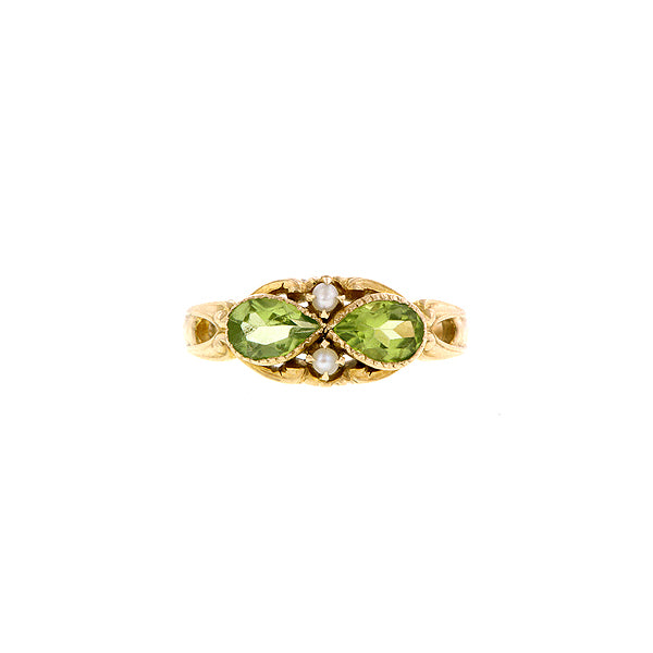 Art Nouveau Peridot & Pearl Ring:: Doyle & Doyle