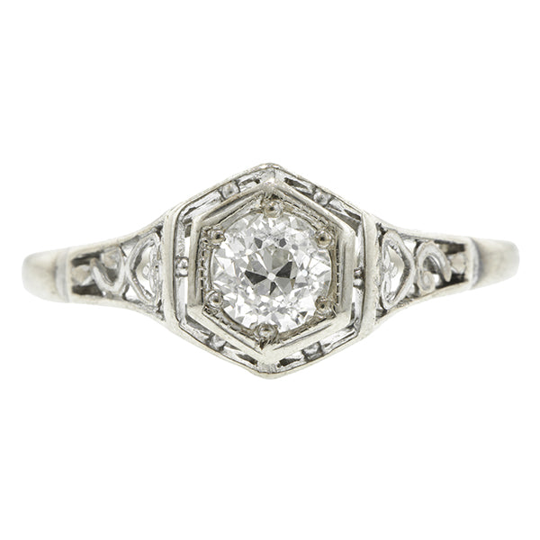 Art Deco Filigree Diamond Solitaire Engagement Ring, Old European, 0.42ct::  Doyle & Doyle