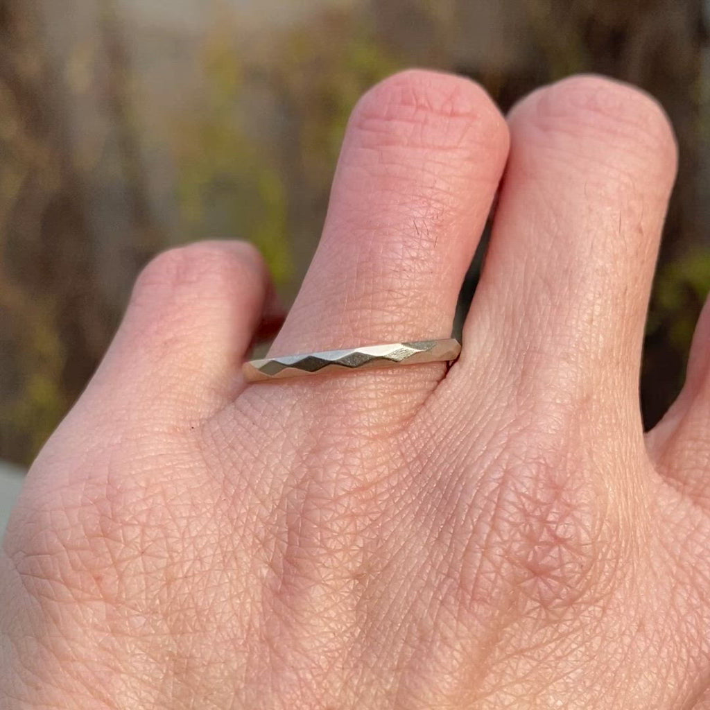 Vintage Faceted White Gold Band sold by Doyle and Doyle an antique and vintage jewelry boutique